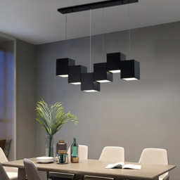Modern Linear Black Kitchen Island Light 6-Light Square Pendant Light - thumbnail 1
