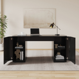 Standing Computer Desk with 2 Doors & Storage Black Manufactured Wood Office Furniture (150 cm ) - thumbnail 5