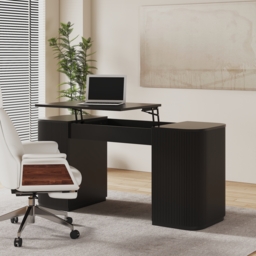 Standing Computer Desk with 2 Doors & Storage Black Manufactured Wood Office Furniture (1500mm )