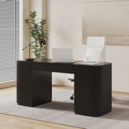 Standing Computer Desk with 2 Doors & Storage Black Manufactured Wood Office Furniture (150 cm ) - thumbnail 2