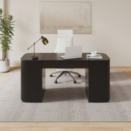 Standing Computer Desk with 2 Doors & Storage Black Manufactured Wood Office Furniture (150 cm ) - thumbnail 3