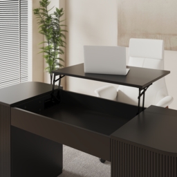 Standing Computer Desk with 2 Doors & Storage Black Manufactured Wood Office Furniture (150 cm ) - thumbnail 6