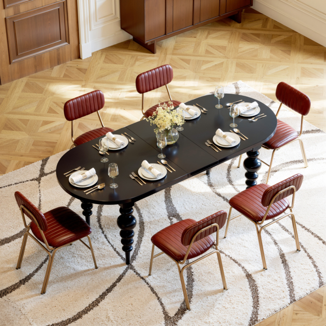 1700mm-2000mm Black Antique Dining Table Oval Extendable Table for 4-8 Person Turned Leg - image 1