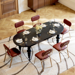 1700mm-2000mm Black Antique Dining Table Oval Extendable Table for 4-8 Person Turned Leg - thumbnail 1