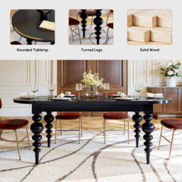1700mm-2000mm Black Antique Dining Table Oval Extendable Table for 4-8 Person Turned Leg - thumbnail 8