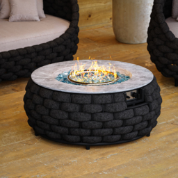 Cocaro Weave Round Smokeless Propane Fire Pit - Elegant Rattan & Marble Design, 50,000 BTU Outdoor Heater - thumbnail 2