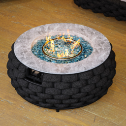 Cocaro Weave Round Smokeless Propane Fire Pit - Elegant Rattan & Marble Design, 50,000 BTU Outdoor Heater - thumbnail 1