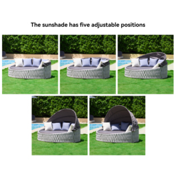 Cocaro 2 PCS Adjustable Patio Outdoor Daybed Round Sectional with Canopy Exterior Furniture in Grey Cushion & Pillow Included - thumbnail 7