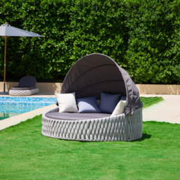Cocaro 2 PCS Adjustable Patio Outdoor Daybed Round Sectional with Canopy Exterior Furniture in Grey Cushion & Pillow Included - thumbnail 3