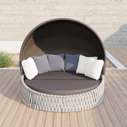 Cocaro 2 PCS Adjustable Patio Outdoor Daybed Round Sectional with Canopy Exterior Furniture in Grey Cushion & Pillow Included - thumbnail 1