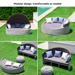 Cocaro 2 PCS Adjustable Patio Outdoor Daybed Round Sectional with Canopy Exterior Furniture in Grey Cushion & Pillow Included - thumbnail 6