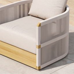 Costra 4-piece Modern Aluminium & Rope Outdoor Swivel Sofa Set with Coffee Table in Khaki for 4 People, Modern Wood Outdoor & Yard Rope Sofa Set - thumbnail 6