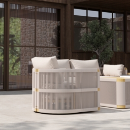 Costra 4-piece Modern Aluminium & Rope Outdoor Swivel Sofa Set with Coffee Table in Khaki for 4 People, Modern Wood Outdoor & Yard Rope Sofa Set - thumbnail 5
