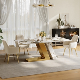 Rectangle Dining Table Faux Marble Top Stainless Steel for 8 Luxotic Modern 200 cm - thumbnail 3