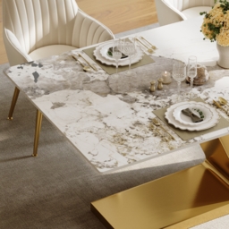Rectangle Dining Table Faux Marble Top Stainless Steel for 8 Luxotic Modern 200 cm - thumbnail 6