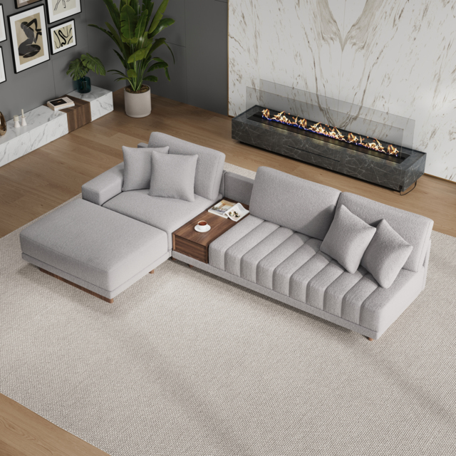 Vewal 320 cm L-Shaped Boucle Modular Sectional Sofa with Chaise & Ottoman - image 1