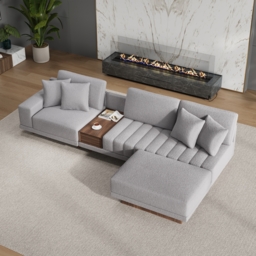 Vewal 320 cm L-Shaped Boucle Modular Sectional Sofa with Chaise & Ottoman - thumbnail 4
