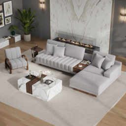 Vewal 320 cm L-Shaped Boucle Modular Sectional Sofa with Chaise & Ottoman - thumbnail 6
