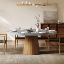 "Extendable Dining Table Set 39""-55"" Japandi Gray Dining Table & 6 Walnut Wood Dining Chairs" - thumbnail 4
