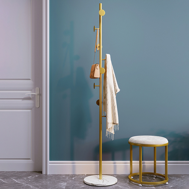 Coat Stand Brass Gold Round Hooks Hallway Freestanding Coat Hanger Marble Base - image 1