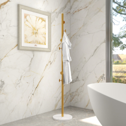 Coat Stand Brass Gold Round Hooks Hallway Freestanding Coat Hanger Marble Base - thumbnail 5