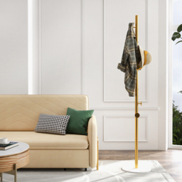 Coat Stand Brass Gold Round Hooks Hallway Freestanding Coat Hanger Marble Base - thumbnail 3