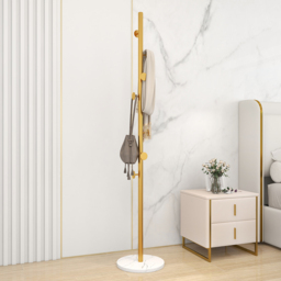 Coat Stand Brass Gold Round Hooks Hallway Freestanding Coat Hanger Marble Base - thumbnail 4
