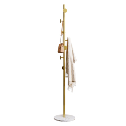 Coat Stand Brass Gold Round Hooks Hallway Freestanding Coat Hanger Marble Base - thumbnail 9