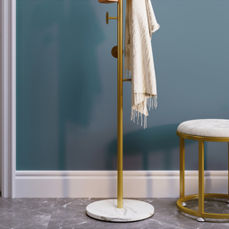 Coat Stand Brass Gold Round Hooks Hallway Freestanding Coat Hanger Marble Base - thumbnail 8