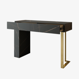 1200mm Black Console Table Modern Accent Table For Entryway with 2 Drawers & Stainless Steeel Base in Gold - thumbnail 7