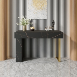 1200mm Black Console Table Modern Accent Table For Entryway with 2 Drawers & Stainless Steeel Base in Gold - thumbnail 3