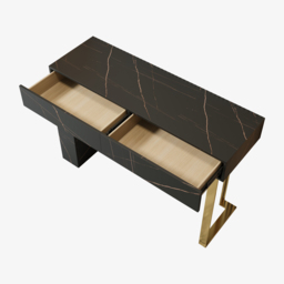 1200mm Black Console Table Modern Accent Table For Entryway with 2 Drawers & Stainless Steeel Base in Gold - thumbnail 8