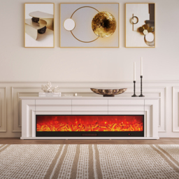 200 cm Electric Fireplace TV Stand Modern White Media Console with Remote Control - thumbnail 2