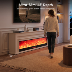 200 cm Electric Fireplace TV Stand Modern White Media Console with Remote Control - thumbnail 9