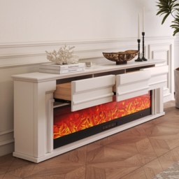 200 cm Electric Fireplace TV Stand Modern White Media Console with Remote Control - thumbnail 4