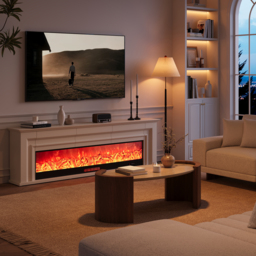200 cm Electric Fireplace TV Stand Modern White Media Console with Remote Control - thumbnail 3