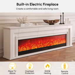 200 cm Electric Fireplace TV Stand Modern White Media Console with Remote Control - thumbnail 5