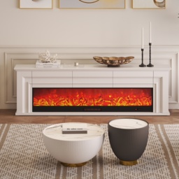 200 cm Electric Fireplace TV Stand Modern White Media Console with Remote Control - thumbnail 3