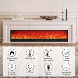 200 cm Electric Fireplace TV Stand Modern White Media Console with Remote Control - thumbnail 5