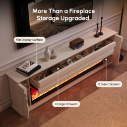 200 cm Electric Fireplace TV Stand Modern White Media Console with Remote Control - thumbnail 8