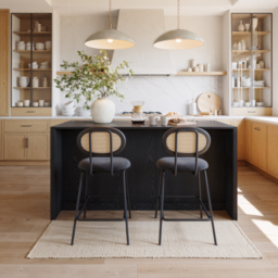 Arune 180 cm Modern Black Kitchen Island with Glass Doors, LED Light Strip， Ample Storage - thumbnail 2
