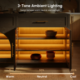 Arune 180 cm Modern Black Kitchen Island with Glass Doors, LED Light Strip， Ample Storage - thumbnail 8