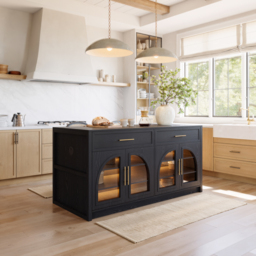 Arune 180 cm Modern Black Kitchen Island with Glass Doors, LED Light Strip， Ample Storage - thumbnail 7