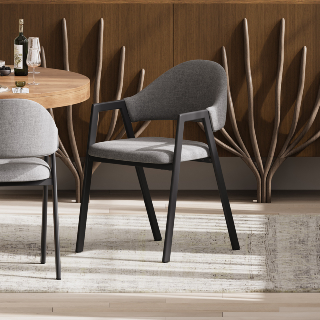 Set of 8 Linen Dining Chair Upholstered Curved Back Modern Gray Dining Room Chairs - image 1