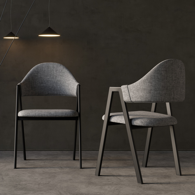 Gray Linen Upholstered Dining Chair Curved Back Chair 8-Pieces - image 1