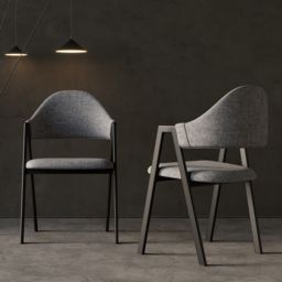 Gray Linen Upholstered Dining Chair Curved Back Chair 8-Pieces - thumbnail 1