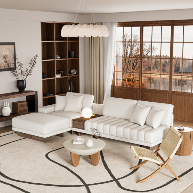 Modular Leather Sectional Sofa Set with Concrete Coffee Table - image 1