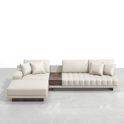 Modular Leather Sectional Sofa Set with Concrete Coffee Table - thumbnail 4