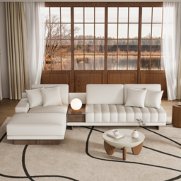 Modular Leather Sectional Sofa Set with Concrete Coffee Table - thumbnail 2