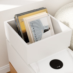 Sintered Stone Top Narrow Smart Side Table with Storage Modern White & Natural End Table with USB Charging - thumbnail 9